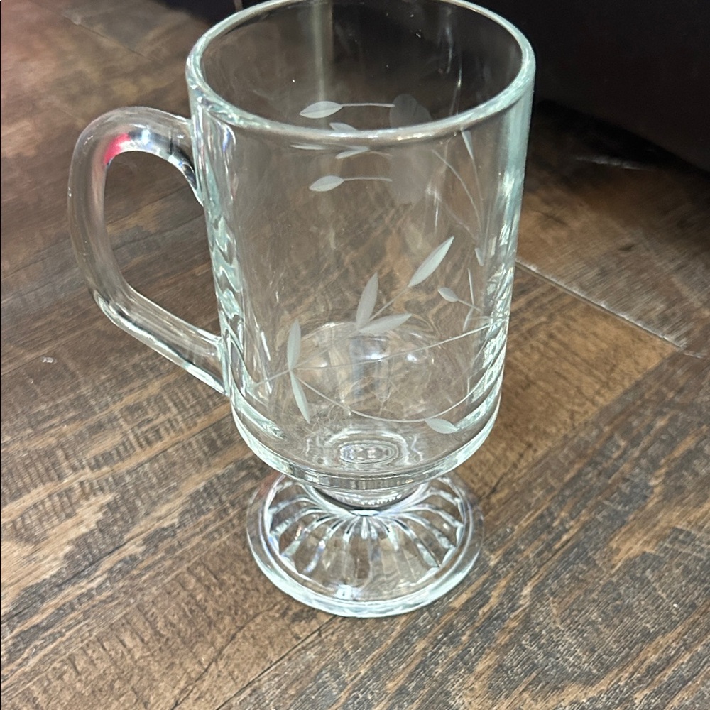 Princess House Heritage Footed Irish Coffee Mug Tempered Glass Cut Crystal Mint